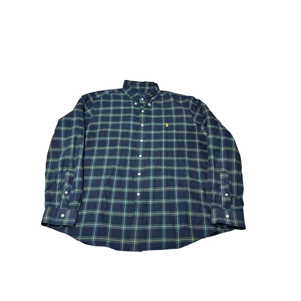Polo Ralph Lauren Plaid Button Down Shirt Mens XXL Navy Green Yellow Long Sleeve